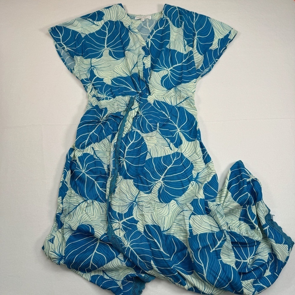 American + Beyond Short Sleeve Palm Leaf Maxi Dress Womens Size Large Blue